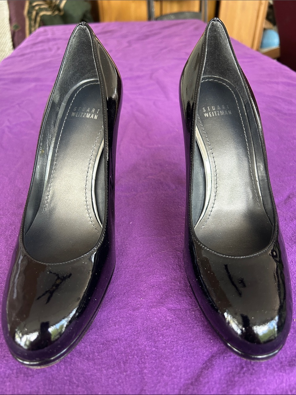 Stuart Weitzman Black Patent Leather Pointed-Toe Pumps